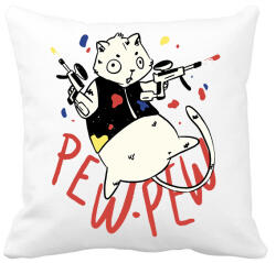 printfashion Pew pew cat - Párnahuzat, Díszpárnahuzat - Fehér (9177016)