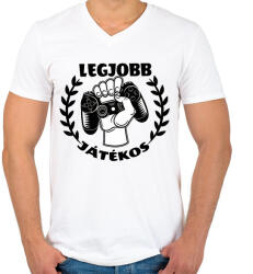 printfashion Legjobb Játékos - Férfi V-nyakú póló - Fehér (13277226)