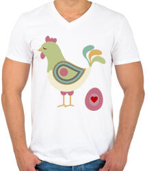 printfashion Húsvéti kakas - Férfi V-nyakú póló - Fehér (13179710)