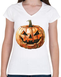 printfashion Halloween-i töklámpás - Női V-nyakú póló - Fehér (16709198)