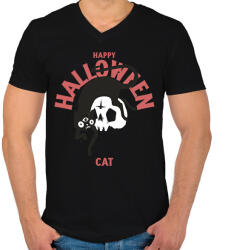 printfashion Halloween cat - Férfi V-nyakú póló - Fekete (9525724)