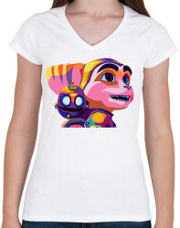 printfashion Rachet and Clank - Női V-nyakú póló - Fehér (7028270)