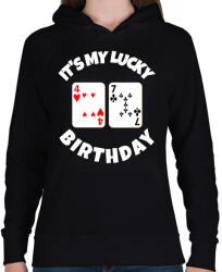 printfashion 47 POKER SZÜLINAP - Női kapucnis pulóver - Fekete (9834870)