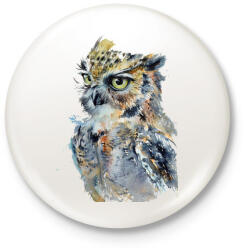 printfashion Painted Owl - Kitűző, hűtőmágnes - Fehér (3079096)