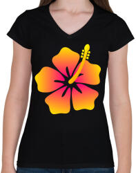 printfashion Hibiscus - Női V-nyakú póló - Fekete (1278161)