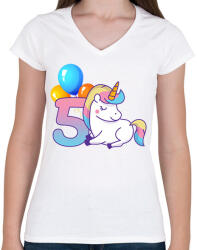 printfashion 5 éves Unikornis hercegnőknek! - Női V-nyakú póló - Fehér (2874994)