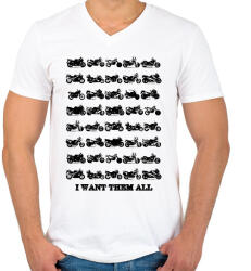 printfashion motorok fekete - Férfi V-nyakú póló - Fehér (2920747)