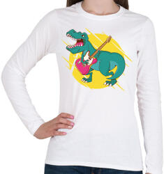 printfashion T-rex gitárral - Női hosszú ujjú póló - Fehér (7651902)