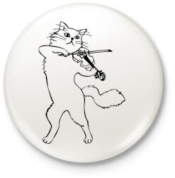 printfashion Macska hegedűl - Kitűző, hűtőmágnes - Fehér (10276383)