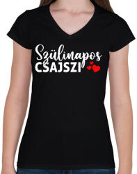 printfashion Szülinapos Csajszi - Női V-nyakú póló - Fekete (6041727)