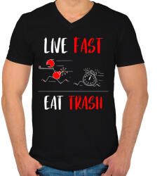 printfashion LIVE FAST! EAT TRASH! - Férfi V-nyakú póló - Fekete (12058608)