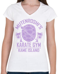 printfashion Zseniális teknős karate suli - Női V-nyakú póló - Fehér (519621)