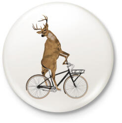 printfashion Kerékpározó szarvas - Kitűző, hűtőmágnes - Fehér (3082845)
