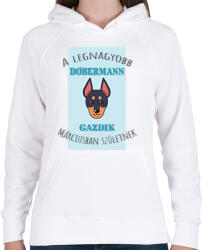 printfashion A legnagyobb gazdi - Dobermann - hónappal - Női kapucnis pulóver - Fehér (6300014)