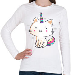 printfashion Unikornis cica - Női hosszú ujjú póló - Fehér (1146082)