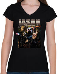 printfashion Jason Voorhees - Női V-nyakú póló - Fekete (14197926)