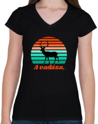 printfashion A vadász - Női V-nyakú póló - Fekete (9946719)