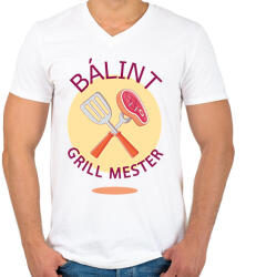 printfashion Grill mester - Névvel - Férfi V-nyakú póló - Fehér (6290491)