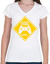 printfashion Gamer zone - Női V-nyakú póló - Fehér (2067954)