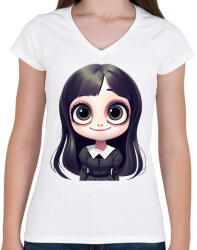 printfashion Wednesday Addams - Női V-nyakú póló - Fehér (13372641)