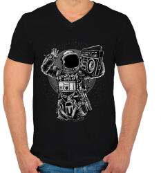 printfashion Űrhajós zenegép - Férfi V-nyakú póló - Fekete (106982)