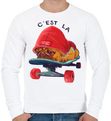 printfashion Gördeszkás mopsz - Férfi pulóver - Fehér (1071234)