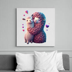 printfashion Cuki lámás 3D minta - szeretet / szerelem / barát / Valentin nap - Vászonkép - Fehér (11869427)