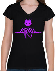 printfashion Stray purple - Női V-nyakú póló - Fekete (7579348)