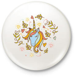 printfashion Egyszarvú unikornis virágokkal - Kitűző, hűtőmágnes - Fehér (4112721)