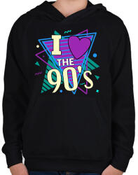 printfashion I love the 90's - Gyerek kapucnis pulóver - Fekete (13519935)