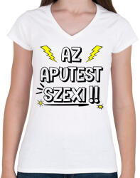 printfashion Aputest - Női V-nyakú póló - Fehér (7029950)