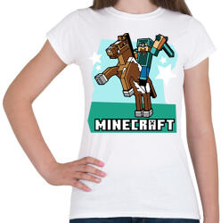 printfashion Minecraft Steve lovas póló - Női póló - Fehér (9233038)