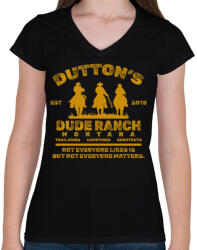 printfashion Dutton's Dude Ranch - Női V-nyakú póló - Fekete (15520268)