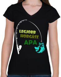 printfashion Legjobb horgász - Női V-nyakú póló - Fekete (2614123)