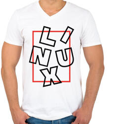 printfashion Linux box black - Férfi V-nyakú póló - Fehér (3532919)