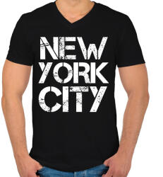 printfashion New York City - Férfi V-nyakú póló - Fekete (4383039)