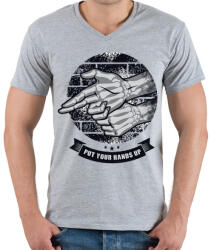 printfashion Kezeket fel! - Férfi V-nyakú póló - Sport szürke (132286)