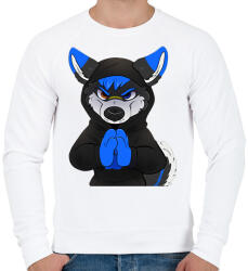 printfashion Fekete, kék vicces husky vagy farkas - Férfi pulóver - Fehér (12042492)