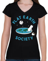 printfashion Macskás lapos-föld - Női V-nyakú póló - Fekete (13209171)