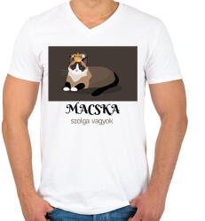 printfashion Macska szolga vagyok - Férfi V-nyakú póló - Fehér (6305175)