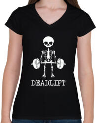 printfashion Deadlift - Női V-nyakú póló - Fekete (8953806)