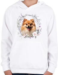printfashion pomerániai törpespicc virágokkal - Gyerek kapucnis pulóver - Fehér (15109229)