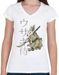 printfashion Nyúl Ninja - Női V-nyakú póló - Fehér (4350347)