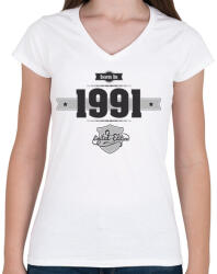 printfashion born-in-1991-(dark&lightgrey) - Női V-nyakú póló - Fehér (474553)