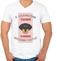 printfashion A legnagyobb gazdi - Tacskó - hónappal - Férfi V-nyakú póló - Fehér (6299392)