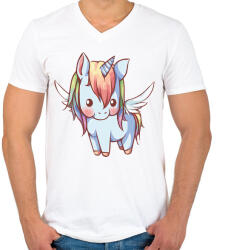 printfashion Unikornis szárnyakkal - Férfi V-nyakú póló - Fehér (4654068)