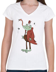 printfashion Úri béka - Női V-nyakú póló - Fehér (14054510)