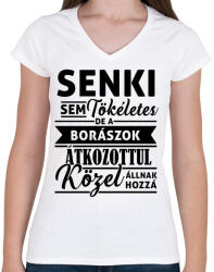 printfashion Senki sem tökéletes, de a borászok. . . - Női V-nyakú póló - Fehér (996073)