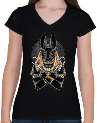 printfashion anubis - Női V-nyakú póló - Fekete (13734216)