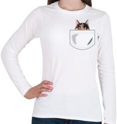 printfashion Zsebes macska - Női hosszú ujjú póló - Fehér (7103708)